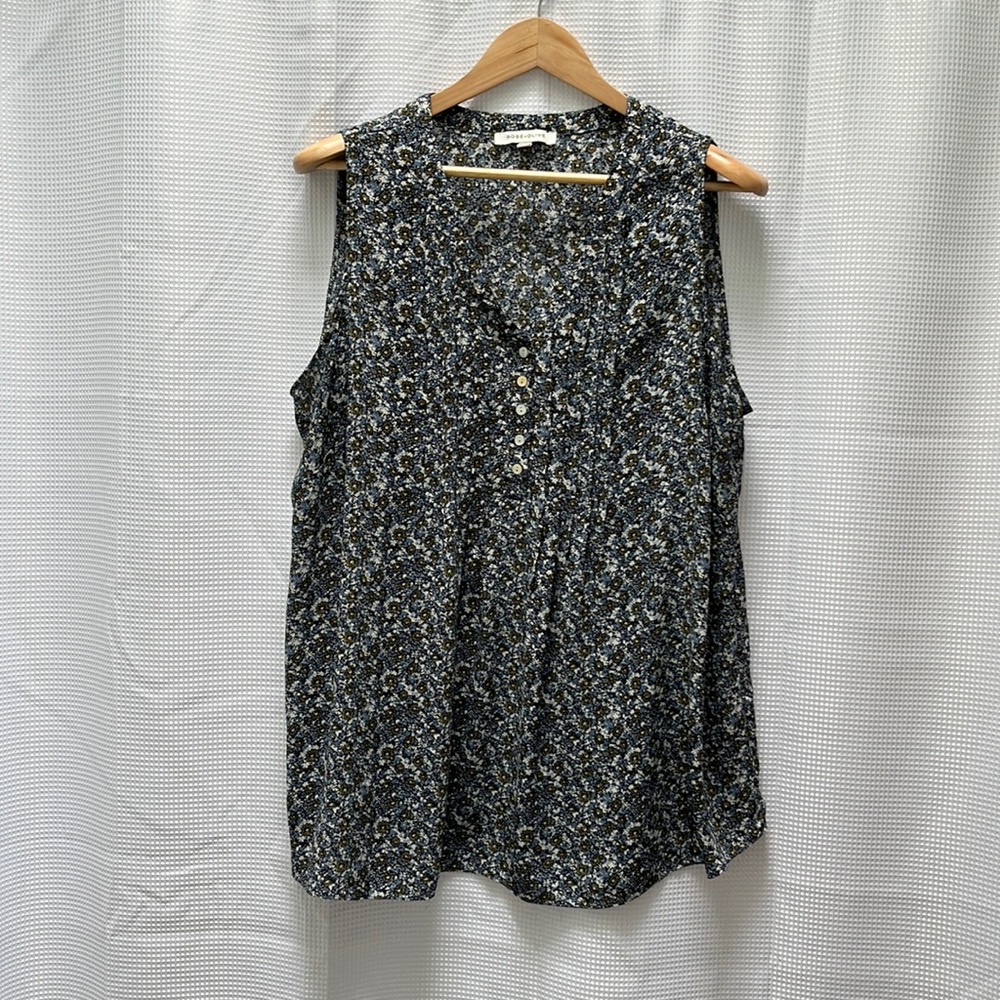 🌹 + 🫒 sleeveless blouse - cornflower and olive green floral print